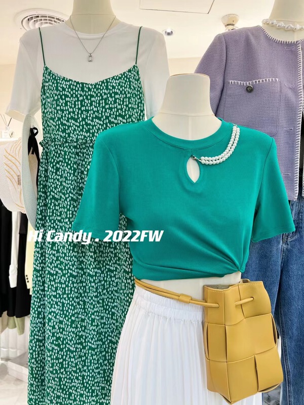 New in early summer! [hi candy] Korean fashion care machine short sleeve T-shirt (without chain) ys1-b9067# lwy