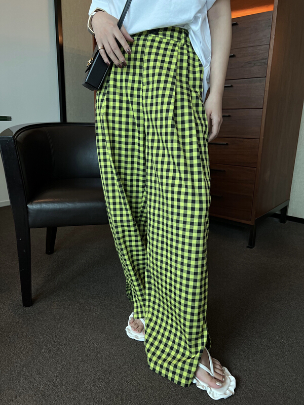 goods in stock! [f (x)] Korean Plaid slit casual pants k2314# ozq