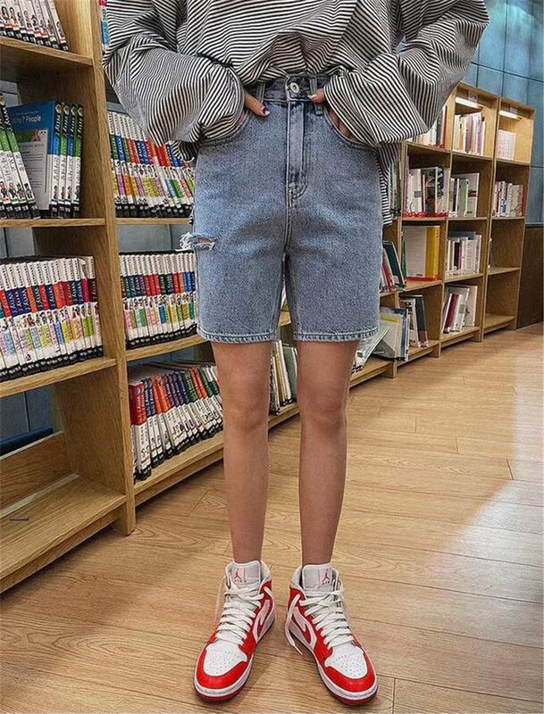 New in early summer! [Wu / u] high waist cut hole five point denim shorts 96008# LSL