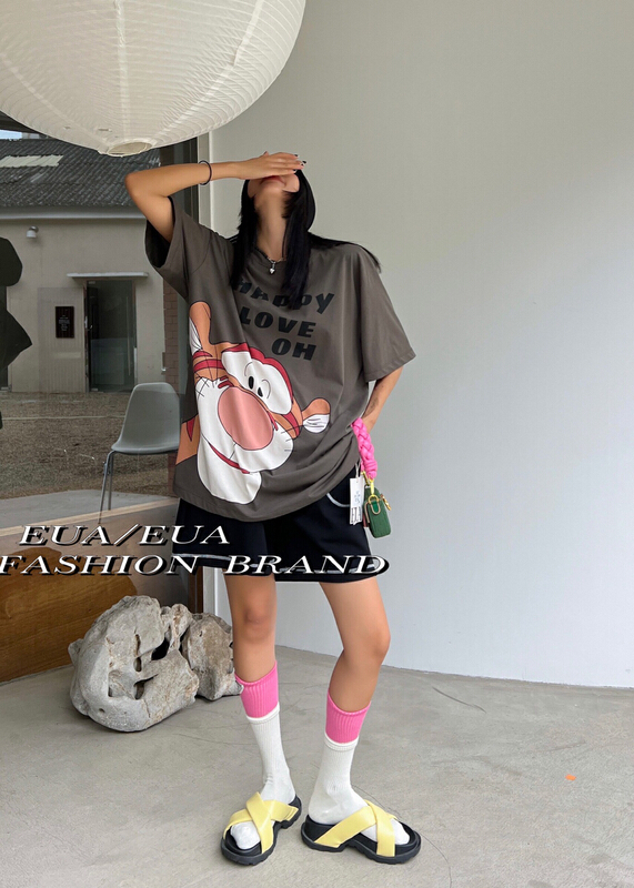 [EUA European and American trend] letter printed loose short sleeve T-shirt 12288# XYY