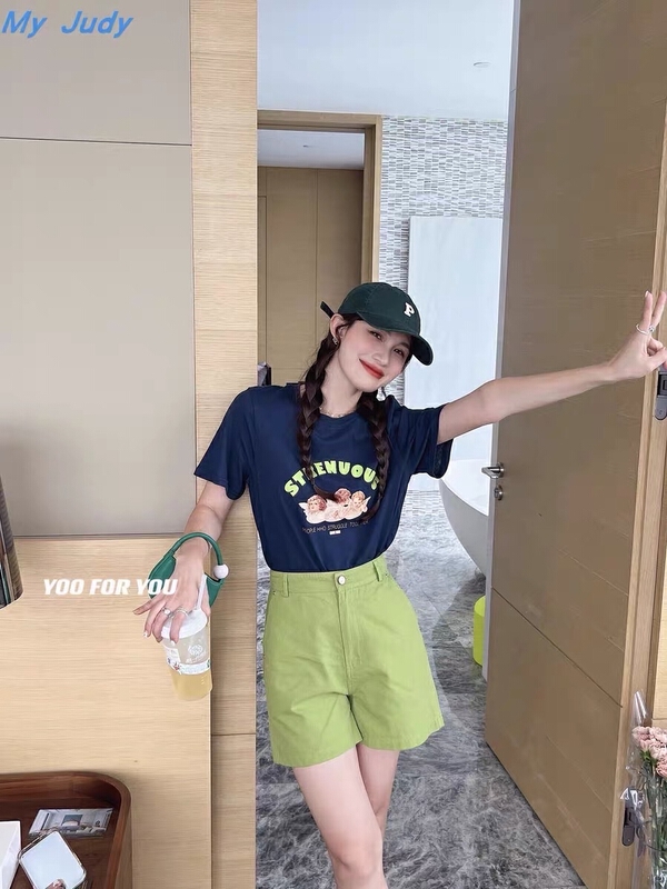 [rich Papa] Korean versatile Angel printed loose short sleeve T-shirt t277# zxx