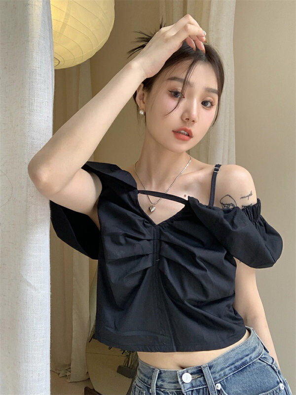 [timely rain] Han Feng ins temperament slim and slim short suspender shirt ys1-200# WPL