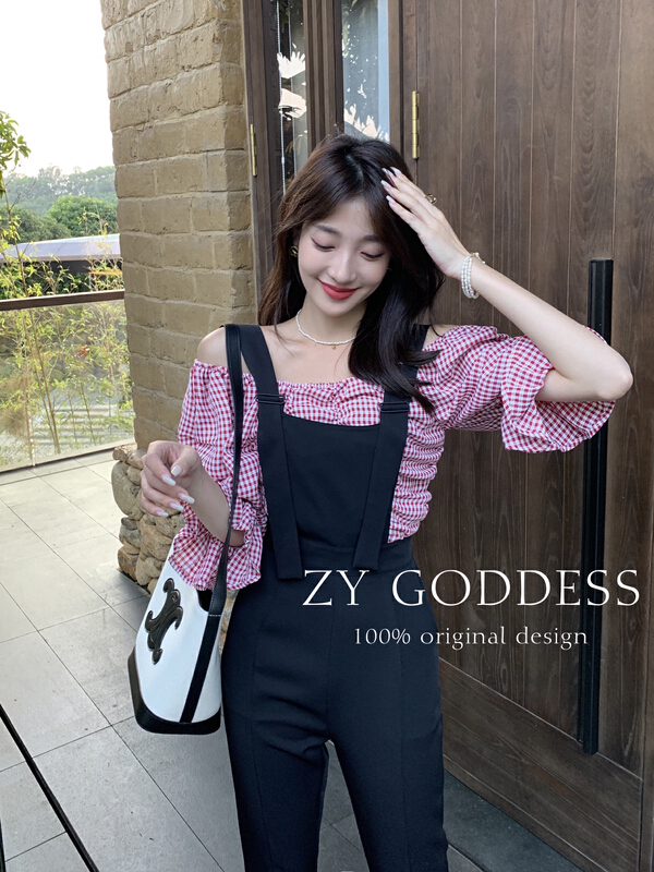 [ZY] niche one shoulder check shirt 68336# ozq