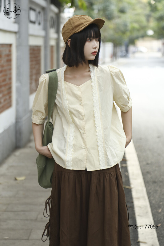 goods in stock! [original of three plain clothes] simple temperament casual lace shirt 77055# XYJ
