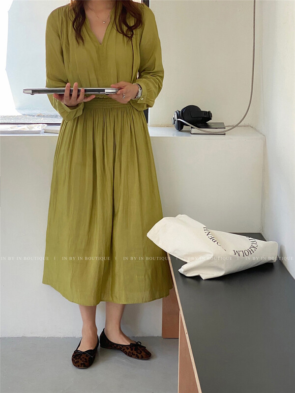 [in by in] Korean solid color waist closing dress 0659# ZSY