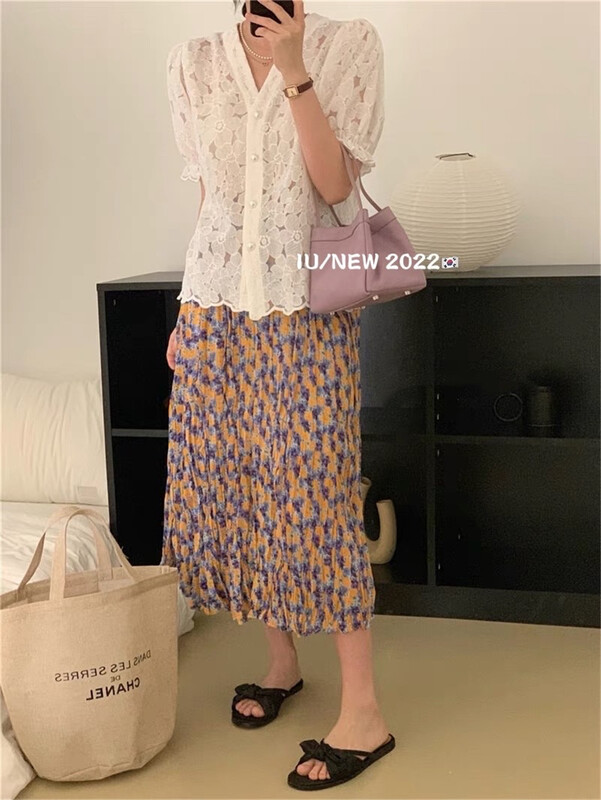[IU] French V-neck single breasted shirt 6815# WPL