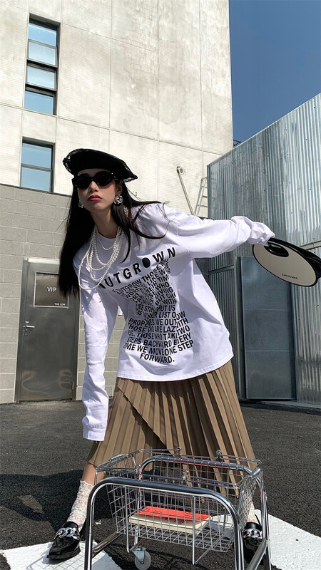New year in early spring! [INSS] crew neck lettered printed loose long sleeve T-shirt 80117# LSL