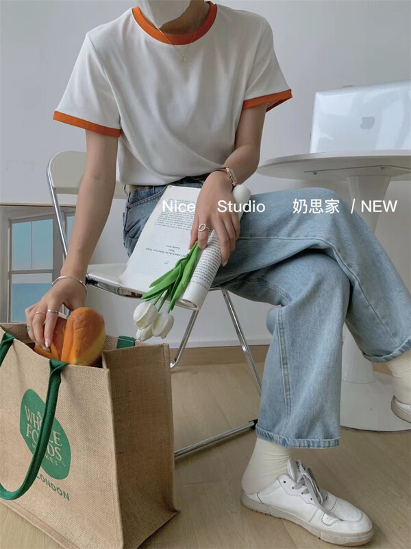 [naisijia] Korean color blocking Casual Short Sleeve T-shirt 9951# ZSY