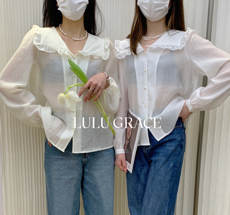 New year in early spring! [Lulu grace] Korean version large lapel, fungus edge, single breasted shirt 6155# ZSY