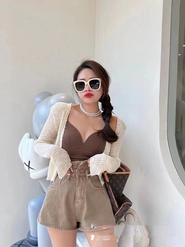 [lidada] new style ice silk cardigan + simple suspender Vest + loose casual Shorts Set (excluding matching) 2852# HBx