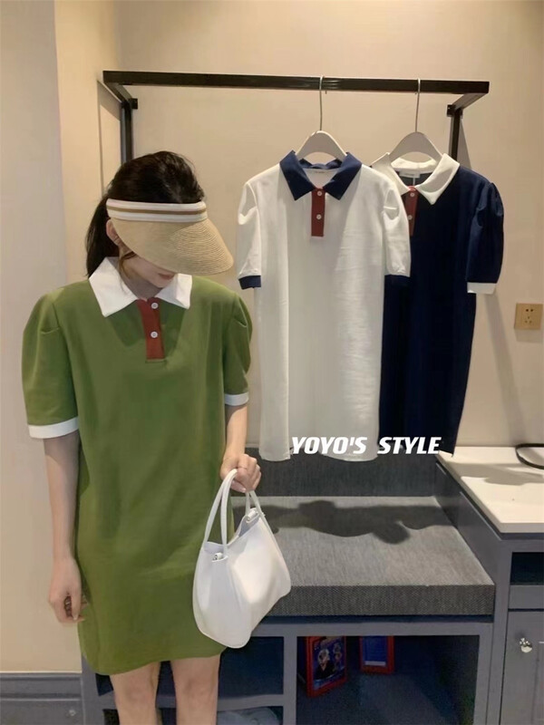 [yoyo's] Korean color contrast polo collar dress 8528# XYY