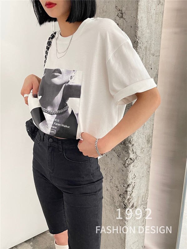 New year in early spring! [1992] Korean Fashion Figure print short sleeve T-shirt 3616# CSX