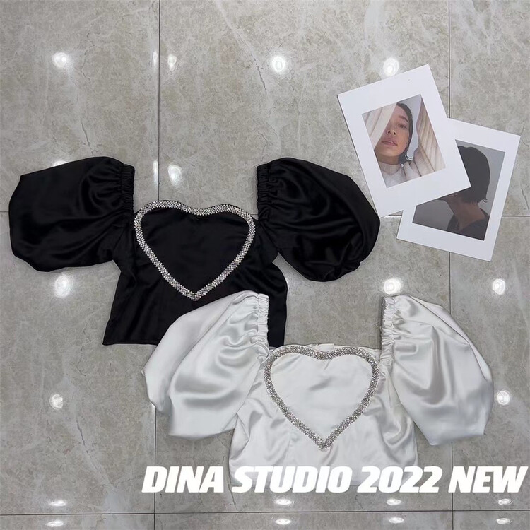 [d.ina] niche design short love Beaded shirt 11243# JJ