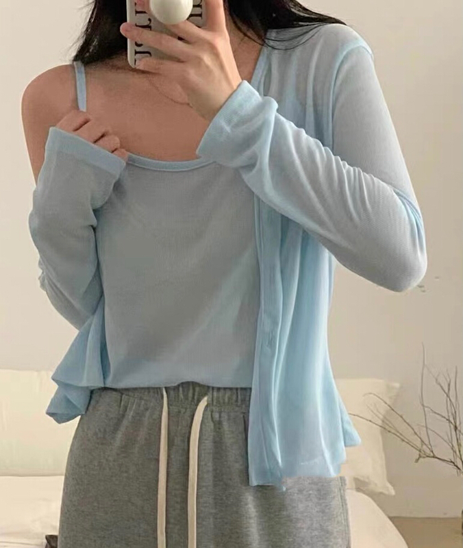 [y + vigor] simple fashion suspender Vest + solid color versatile knitted cardigan set 1106# WPL