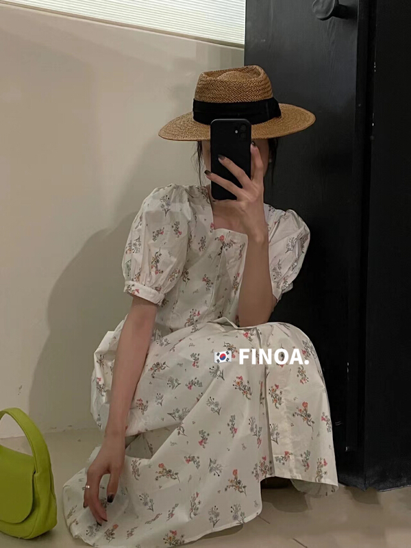 New in early summer! [finoa] Korean casual square neck dress (with belt) 1093# CLS