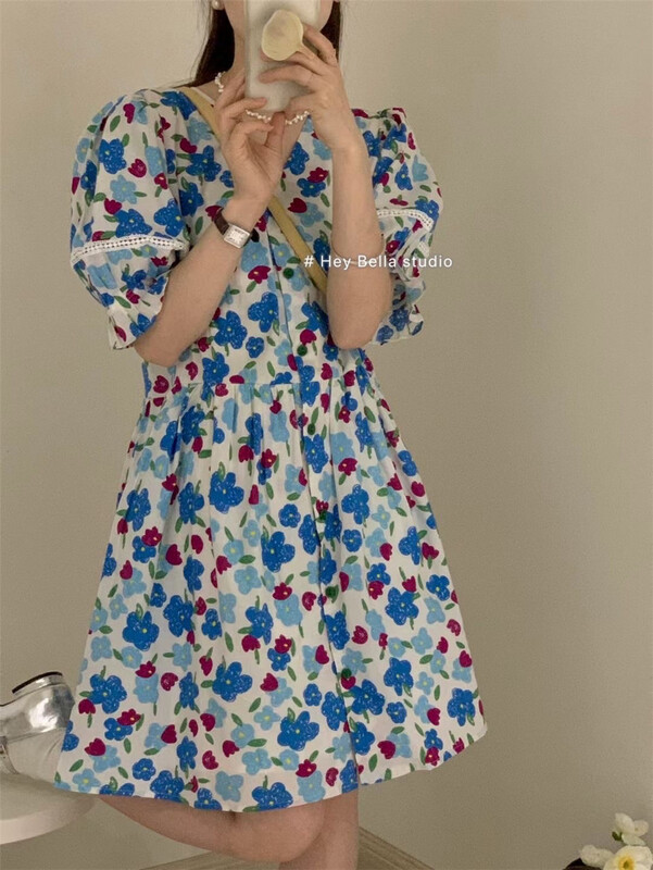 [hey Bella] Korean flower Pleated Dress ys1-1523# ll