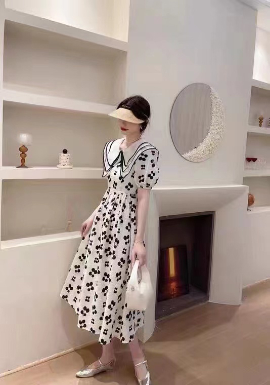 [hs7] stitching design, retro and slim dress 0888# PCZ