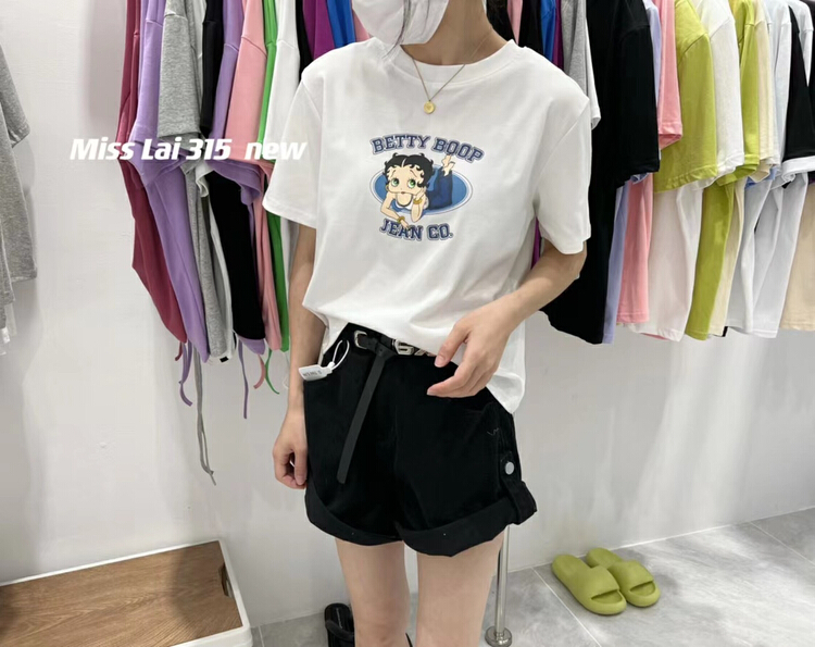 [HH & miss Lai] Korean round neck cartoon short sleeve T-shirt m315# L