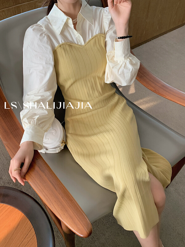 goods in stock! New year in early spring! [LS] Korean style color matching dress 6223# jhy