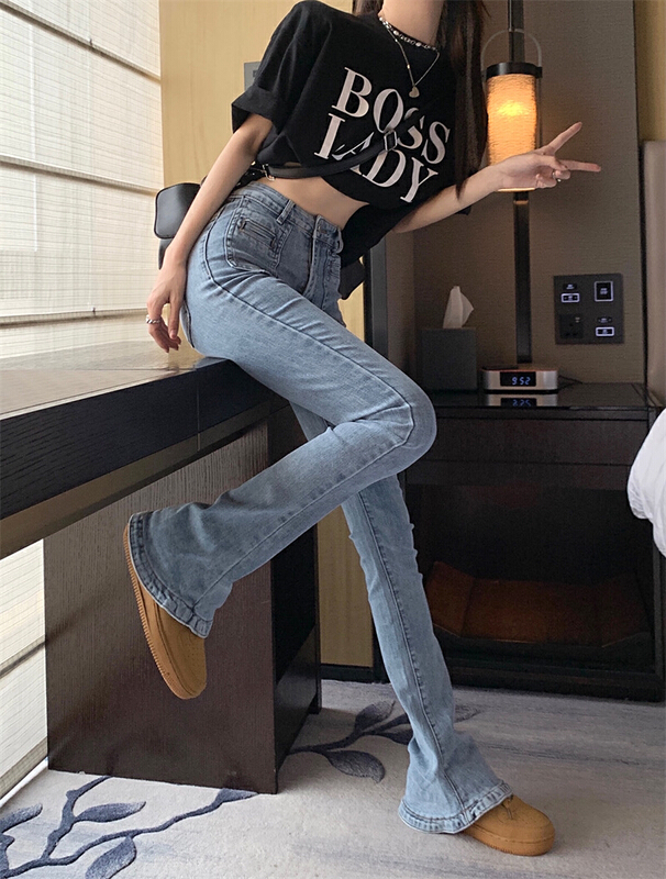 goods in stock! [ten. Ten] Korean high waist micro horn slim fitting jeans 55589# WPL