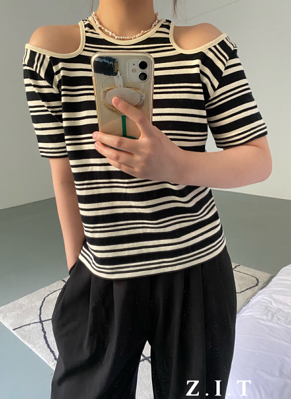 New in early summer! [z.i.t] minority design stripe short sleeve T-shirt ts2222# zxl