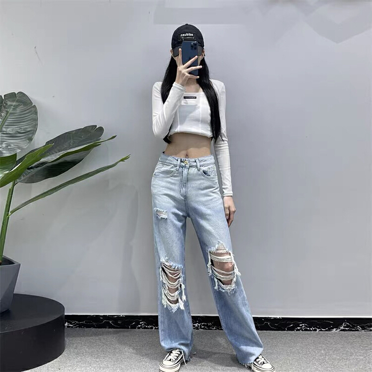[Rebecca] Western style wide leg big hole jeans 2273# Cl