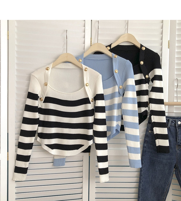 New year in early spring! [Gangan] irregular square collar with exposed collarbone bottoming shirt 8486# ll