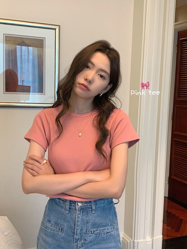 New in early summer! [timely rain] Hanfeng ins peach powder versatile short sleeve T-shirt r2115# WPL