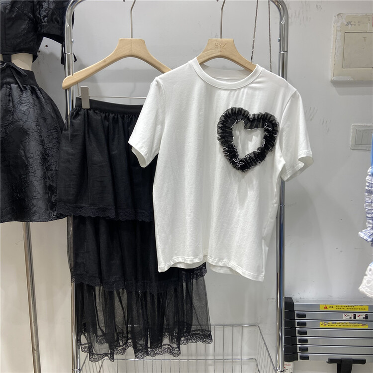 [SYZ baby] Korean round neck color matching short sleeve T-shirt w101# L