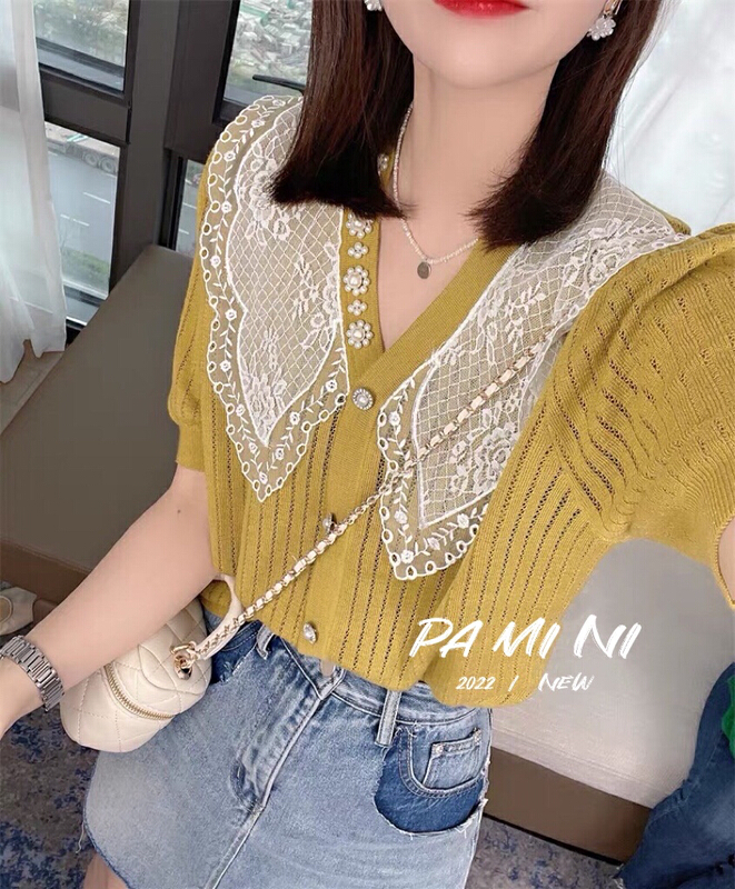 goods in stock! New in early summer! [pamini] lace hollow lace knitted cardigan (non detachable collar) 9096# zxx