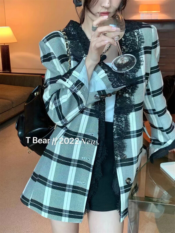 goods in stock! New year in early spring! [t.bear] Korean original lace spliced Plaid suit (with buckle) 28206# zxx