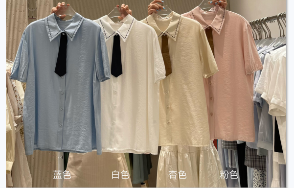 【 echance 】 breasted short sleeve versatile shirt 2153# lwy