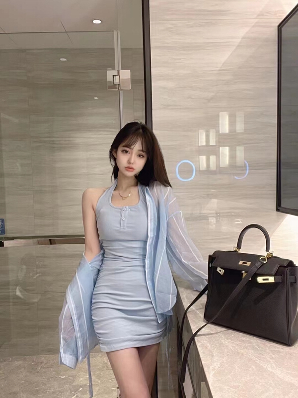 New in early summer! [pan] loose perspective sunscreen shirt + neck strap tight fold sexy dress suit 00398# PCZ