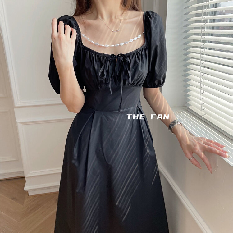 goods in stock! New in early summer! [the fan] bow tie lace up temperament dress (with removable chain) y93060# zxx
