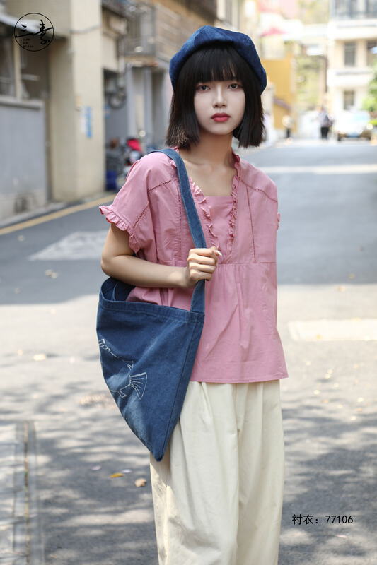 [original three element clothes] simple temperament commuter short shirt 77106# XYJ
