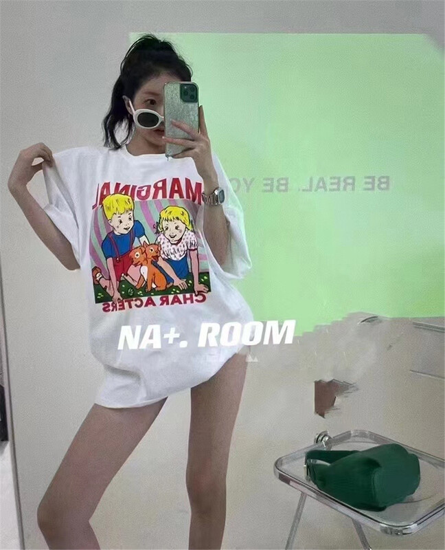 [Na +] Korean cartoon letters Casual Short Sleeve T-shirt 4078# XYY