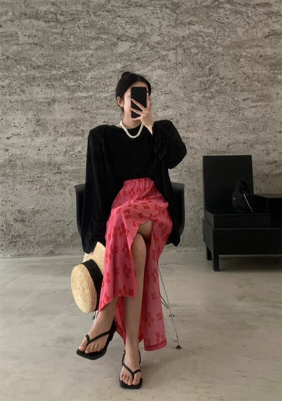 [3. Three point] simple solid color shoulder pad back slit sunscreen long sleeve T-shirt 7199# cqw