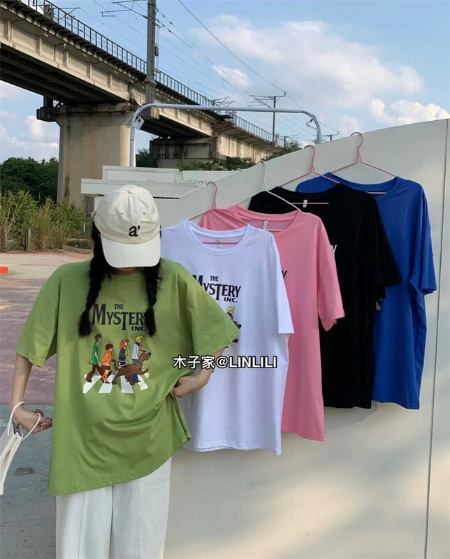 [muzijia] Korean loose letter printed short sleeve T-shirt 66938# XYY