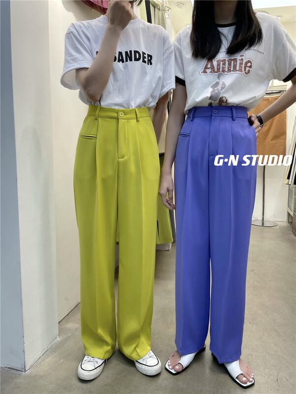 goods in stock! [g · n] simple temperament high waist and wide leg pants 13515\hjy
