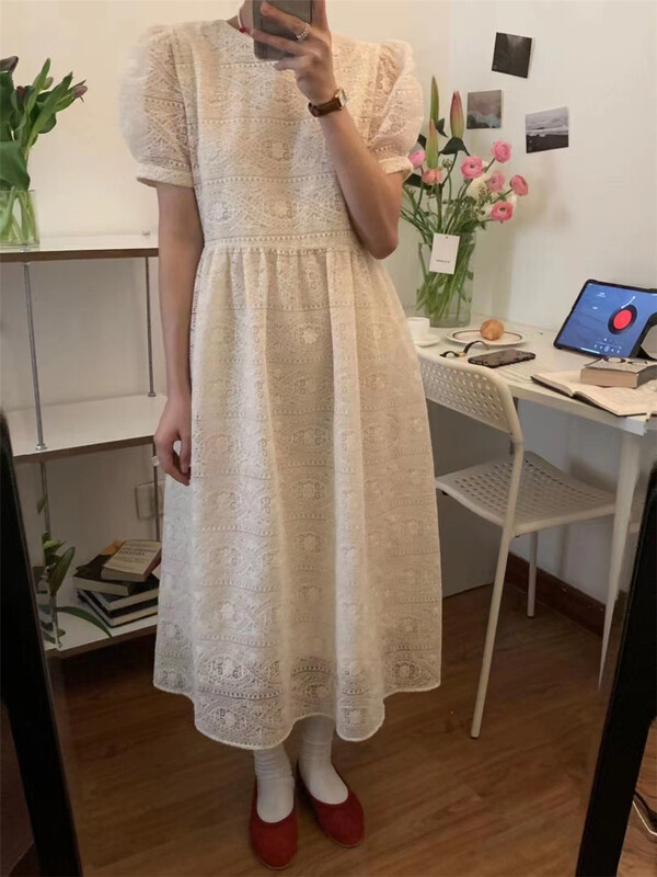 [gill] Korean lady Crocheted bubble sleeve dress (without bag) b3103# ZSY