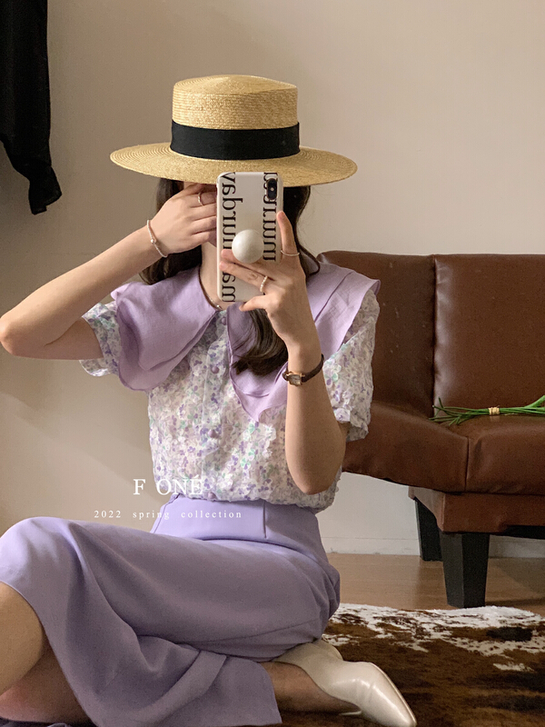 【F ONE】甜美大翻領重工碎花拼接襯衫  66101#  WPL