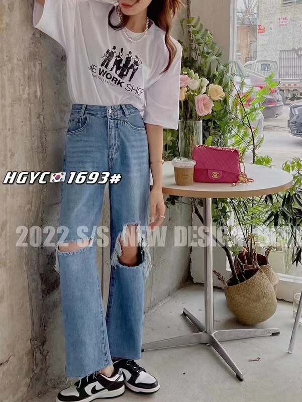 [Korean original] design sense fashion versatile slit jeans 1693# L