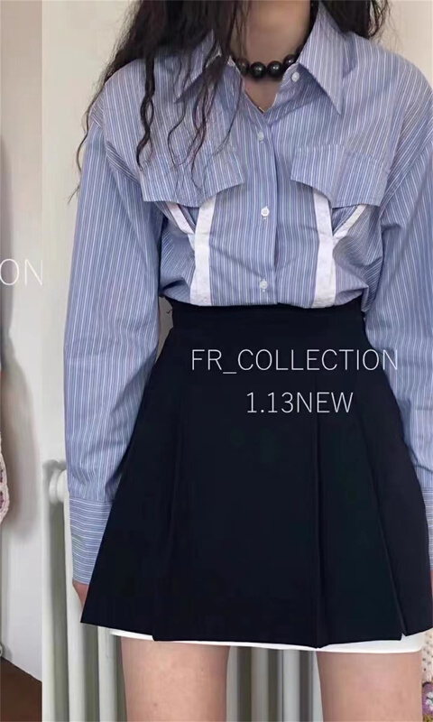 [top close] Korean striped button down shirt 6885# ozq