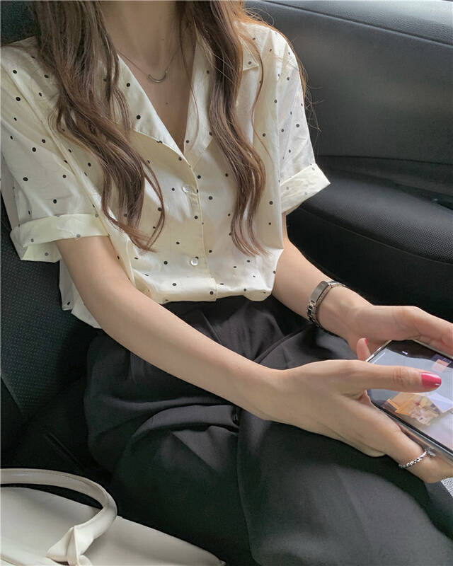 New year in early spring! [timely rain] Han Feng ins design wave point short sleeve shirt 20059# WPL