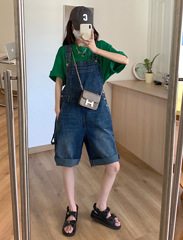 New in early summer! [four seasons] casual and versatile loose retro age reducing denim suspenders (only suspenders) 8877# LSL