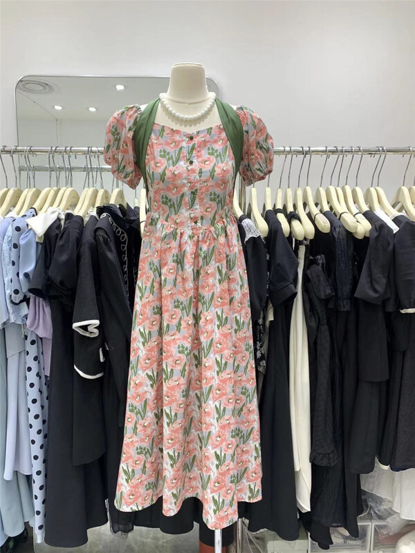 [u.me] floral pleated short sleeved dress 59989# hjy