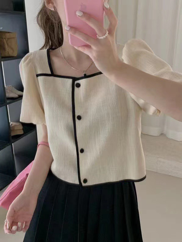 [RS] color blocked square neck fashion shirt rs1582# XYY