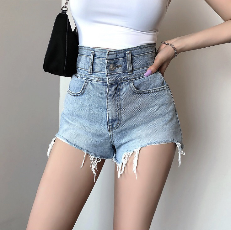 [smile baby] Korean version of hot girl style high waist design denim shorts b3105# WPL