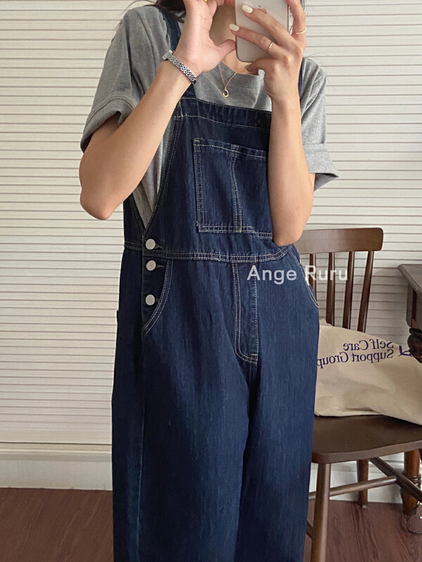 [ange run] side breasted POCKET DENIM Korean suspender pants (excluding inner lap) 8806# ZSY