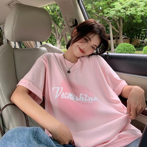 Summer cotton 2022 new fashion versatile Korean Short Sleeve T-Shirt women's foam printing top